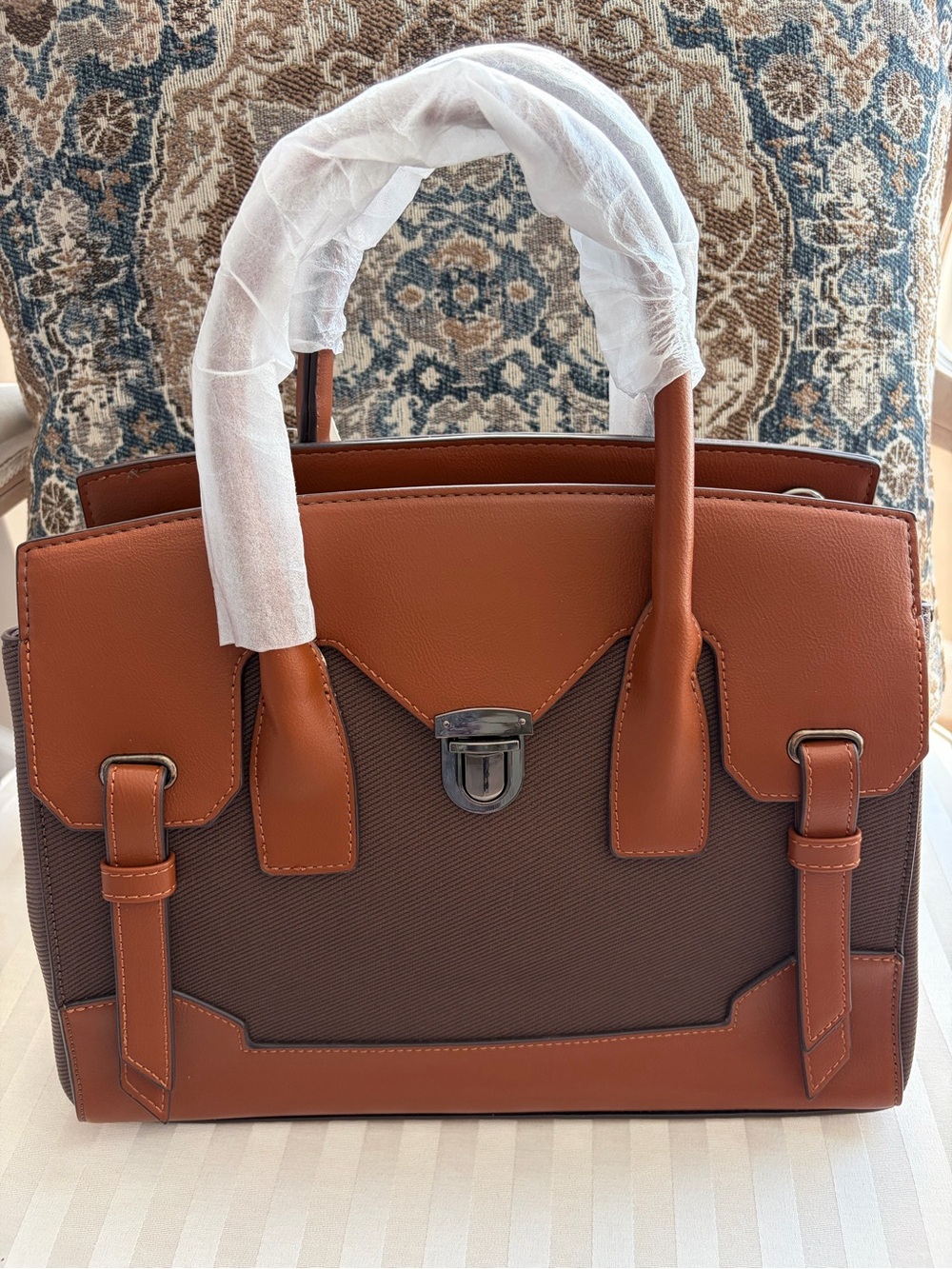 Structured Brown and Tan Women's Satchel Handbag